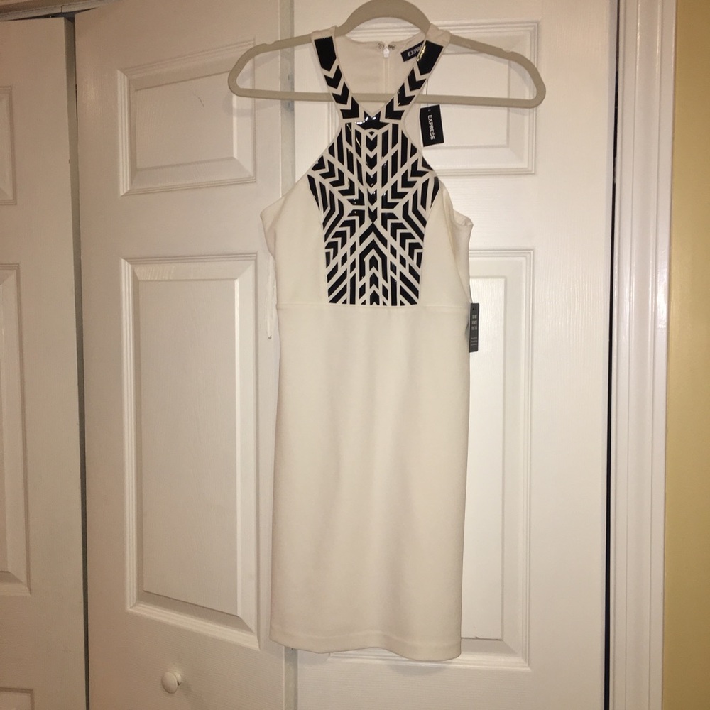 White with black detail dress from Express NWT